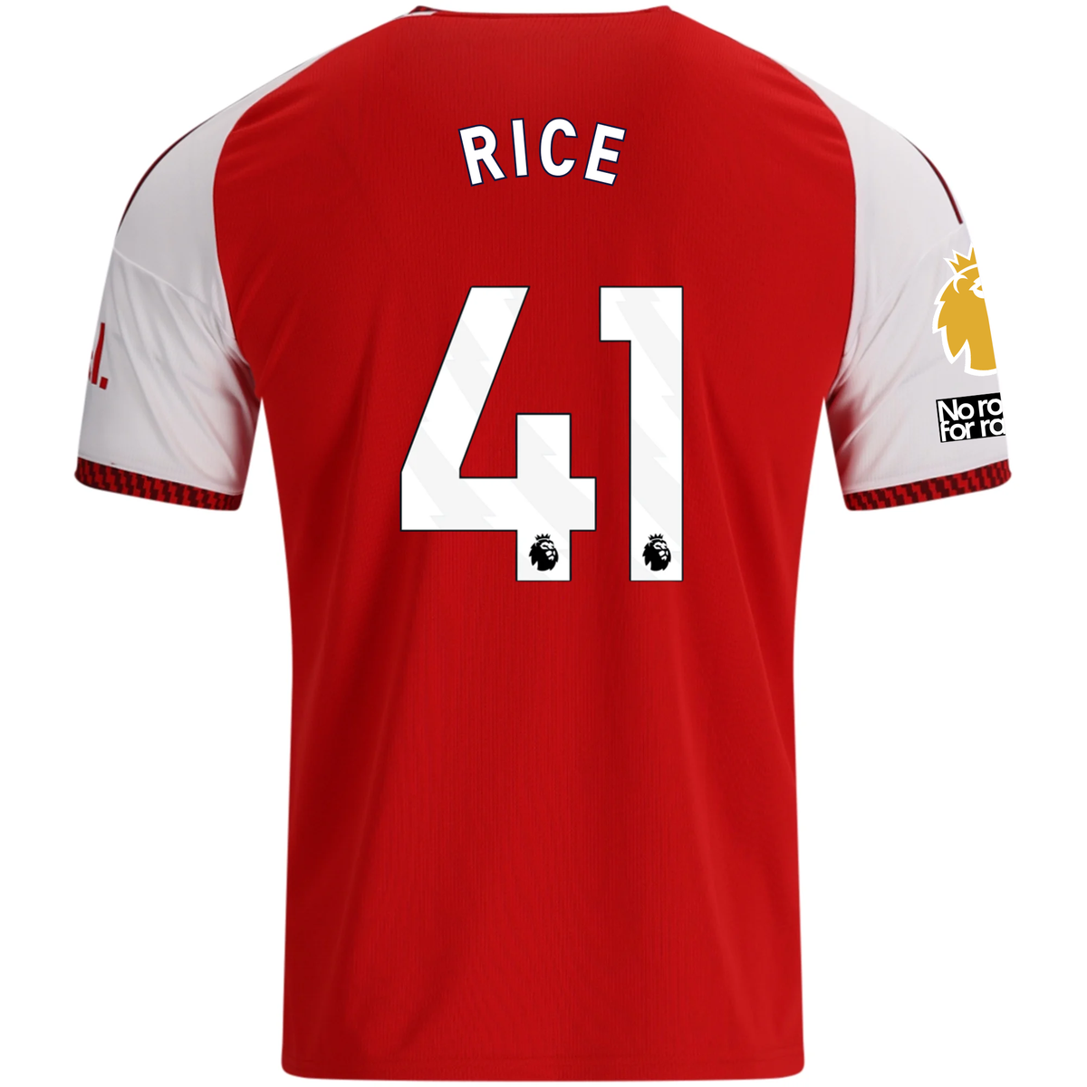 adidas Mens Arsenal Declan Rice Home Jersey w/ EPL + No Room For Racism Patches 26/27 (Red)