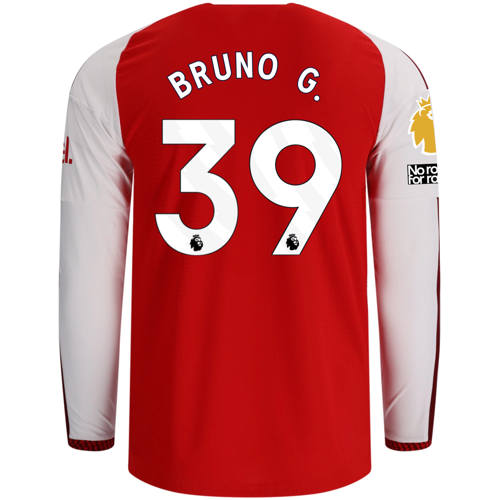 adidas Mens Arsenal Authentic Bruno Guimarães Long Sleeve Home Jersey w/ EPL + No Room for Racism Patches 26/27 (Better Scarlet)
