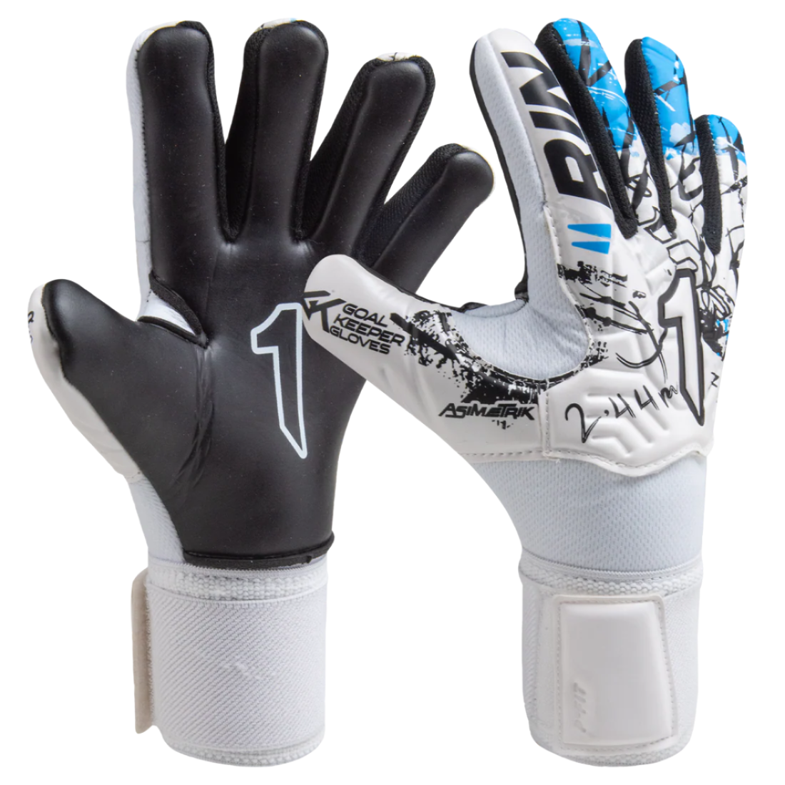 Rinat Asimetrik Training Spine Finger Protection Goalkeeper Gloves (White/Blue)