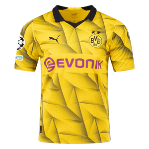 Puma Mens Borussia Dortmund Nico Schlotterbeck Third Jersey w/ Champions League Patches 23/24 (Cyber Yellow/Puma Black)