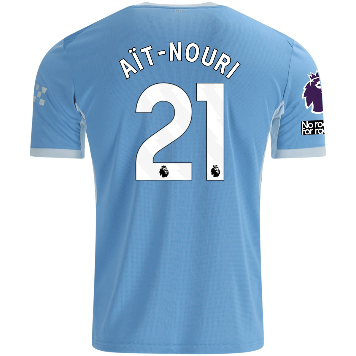 Puma Mens Manchester City Rayan Aït-Nouri Home Jersey EPL + No Room For Racism Patches 26/27 (Team Light Blue/Icey Blue)