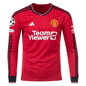 adidas Manchester United Authentic Jadon Sancho Long Sleeve Home Jersey w/ Champions League Patches 23/24 (Team College Red)