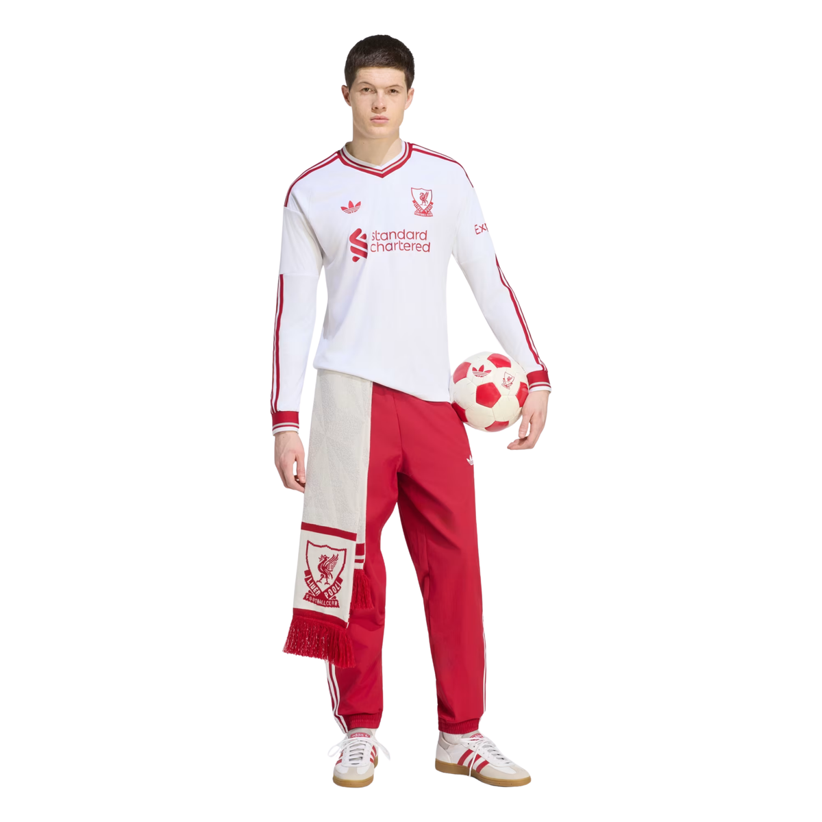adidas Mens Liverpool Long Sleeve Away Jersey 26/27 (White/Red)