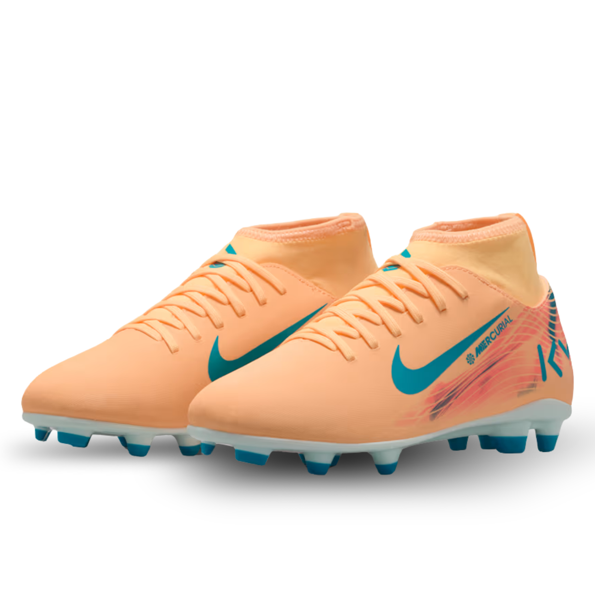 Nike Youth Junior Superfly 10 Club Kylian Mbappé Firm/Multi Ground Soccer Cleats (Melon Tint/Neo Turq/Igloo)