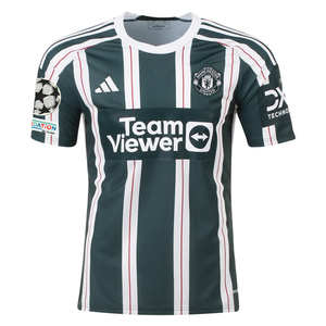 adidas Manchester United Alejandro Garnacho Away Jersey w/ Champions League Patches 23/24 (Green Night/Core White)