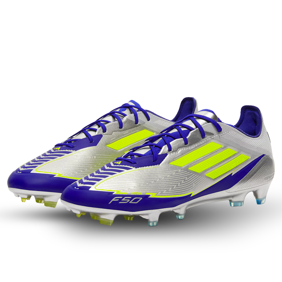 adidas F50 Messi Elite FG Soccer Cleats (Silver Metallic/Lucid Blue)