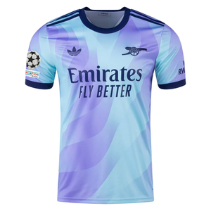 adidas Arsenal Jakub Kiwior Third Jersey w/ Champions League Patches 24/25 (Clear Aqua/Light Flash Purple)