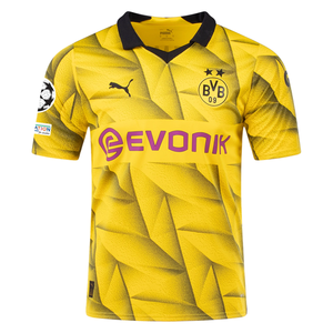 Puma Mens Borussia Dortmund Julien Duranville Third Jersey w/ Champions League Patches 23/24 (Cyber Yellow/Puma Black)