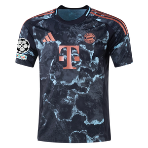 adidas Bayern Munich Authentic Leon Goretzka Away Jersey w/ Champions League Patches 24/25 (Black/Copper/Blue)