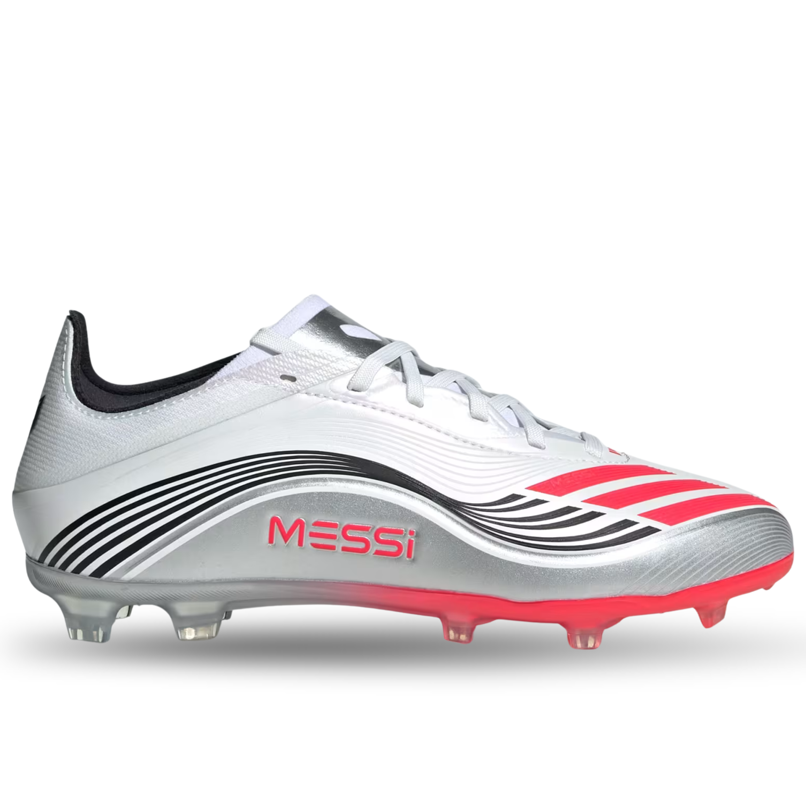 adidas F50 Messi Elite Firm Ground Junior Cleats (White/Lucid Red/Silver Metallic)