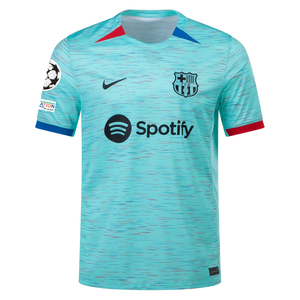 Nike Barcelona Marcos Alonso Third Jersey w/ Champions League Patches 23/24 (Light Aqua/Royal Blue)