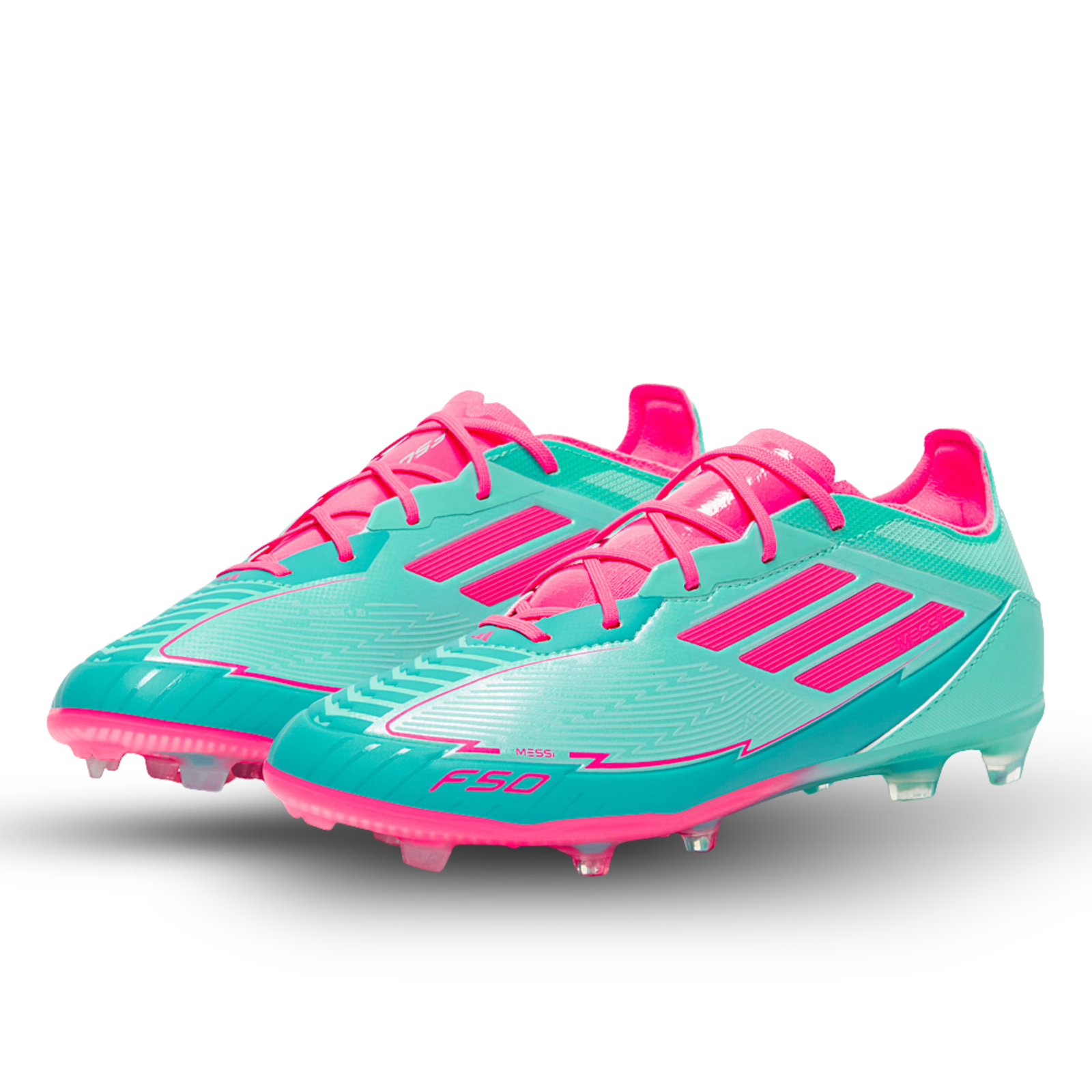 adidas Youth Jr. F50 Messi Elite Firm Ground Junior Soccer Cleats (Aqua/Lucid Pink)