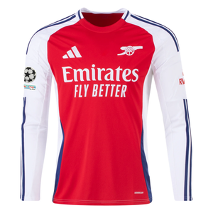 adidas Arsenal Oleksandr Zinchenko Home Long Sleeve Jersey w/ Champions League Patches 24/25 (Better Scarlet/White)