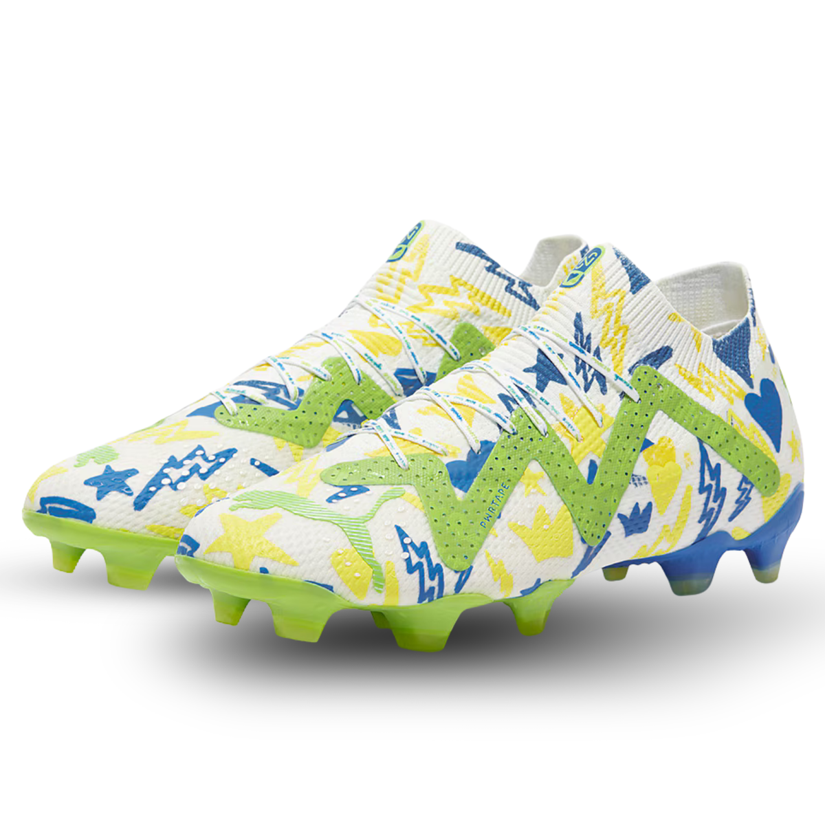 Puma Future Ultimate X Neymar Jr FG/AG Soccer Cleats (Puma White/Racing Blue/Parakeet Green)