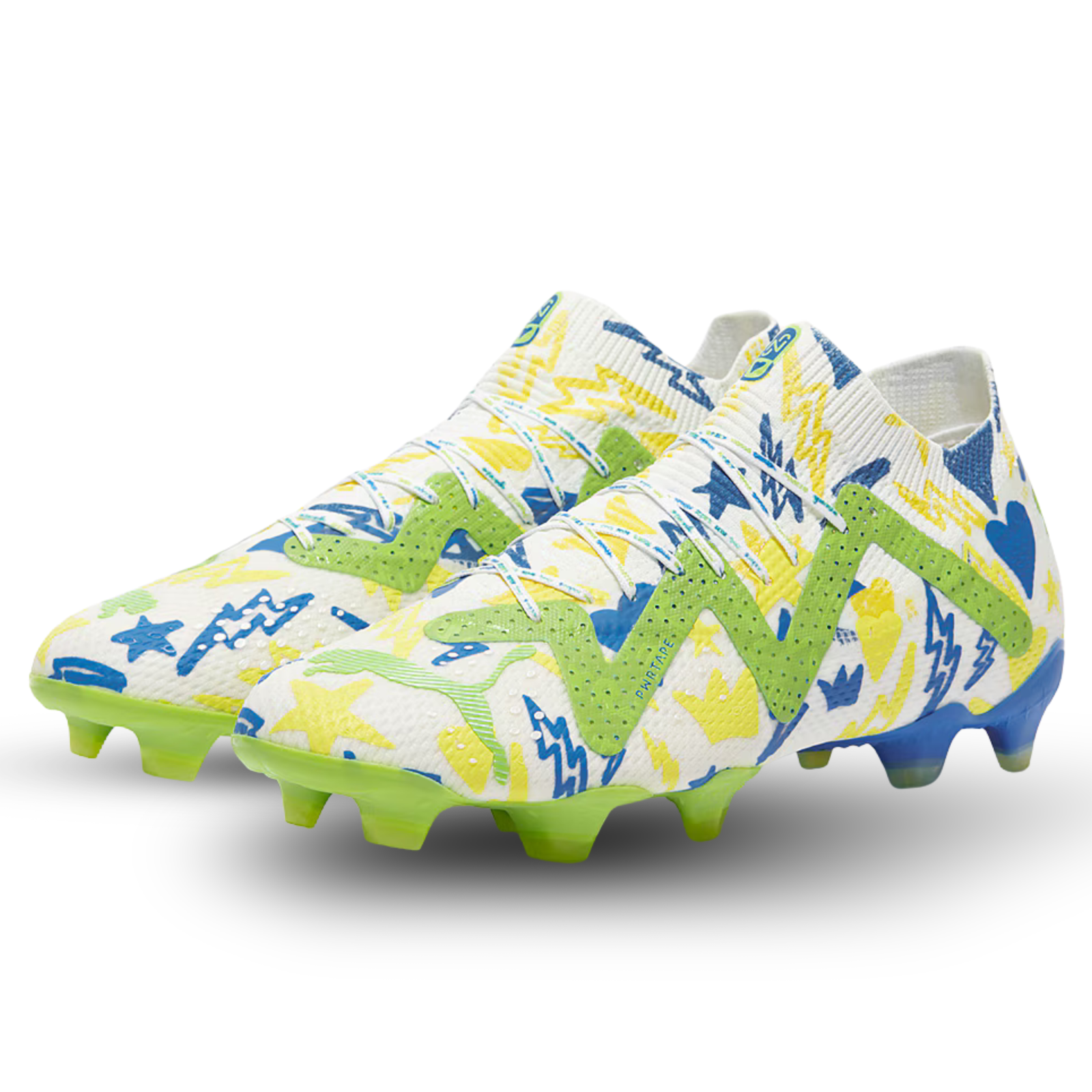 Puma Future Ultimate X Neymar Jr FG/AG Soccer Cleats (Puma White/Racing Blue/Parakeet Green)