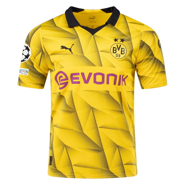 Puma Mens Borussia Dortmund Emre Can Third Jersey w/ Champions League Patches 23/24 (Cyber Yellow/Puma Black)