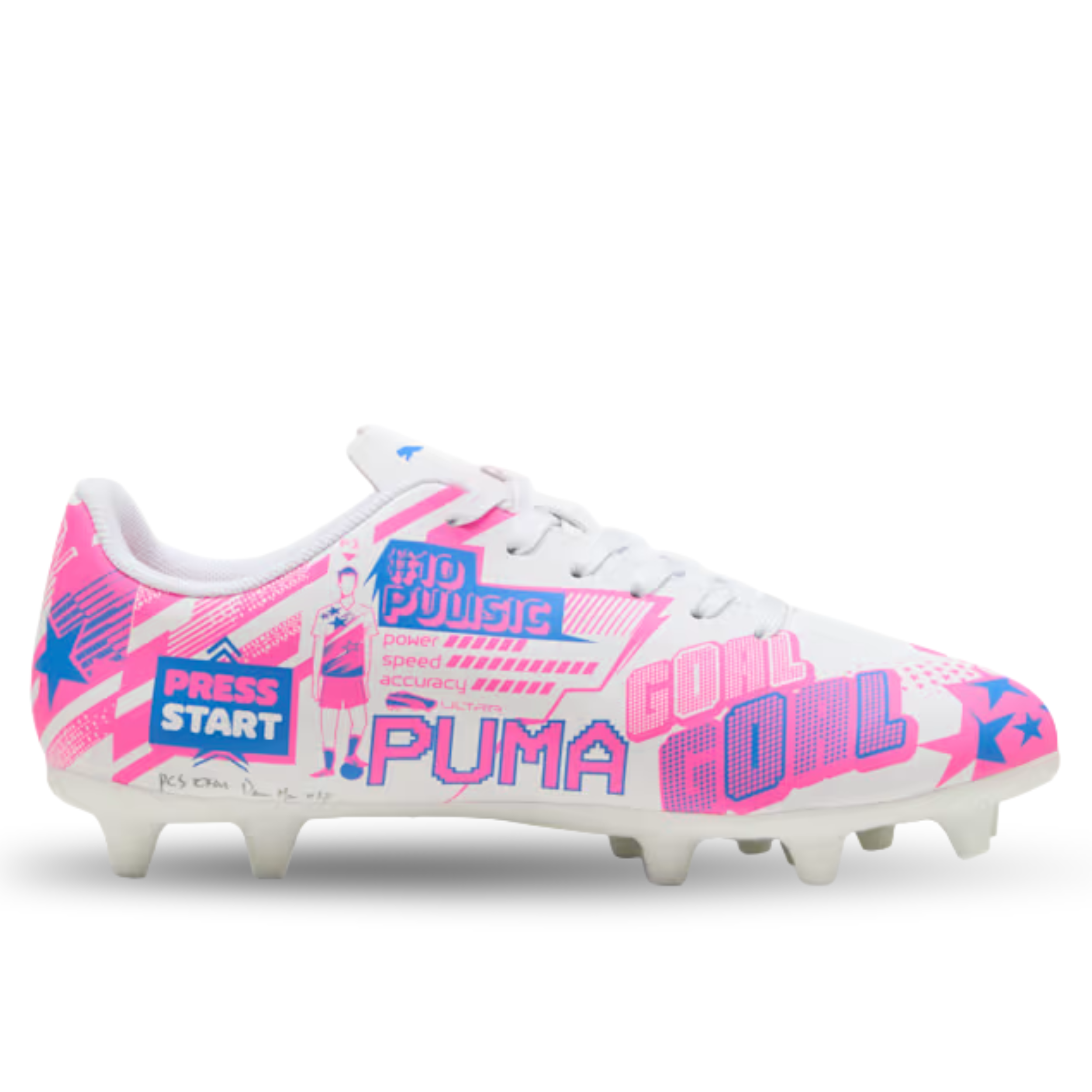 Puma Youth Ultra CP Legacy FG/AG Jr Soccer Cleats (White/Poison Pink/Ultra Blue)