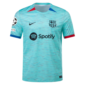 Nike Barcelona Jules Kounde Third Jersey w/ Champions League Patches 23/24 (Light Aqua/Royal Blue)