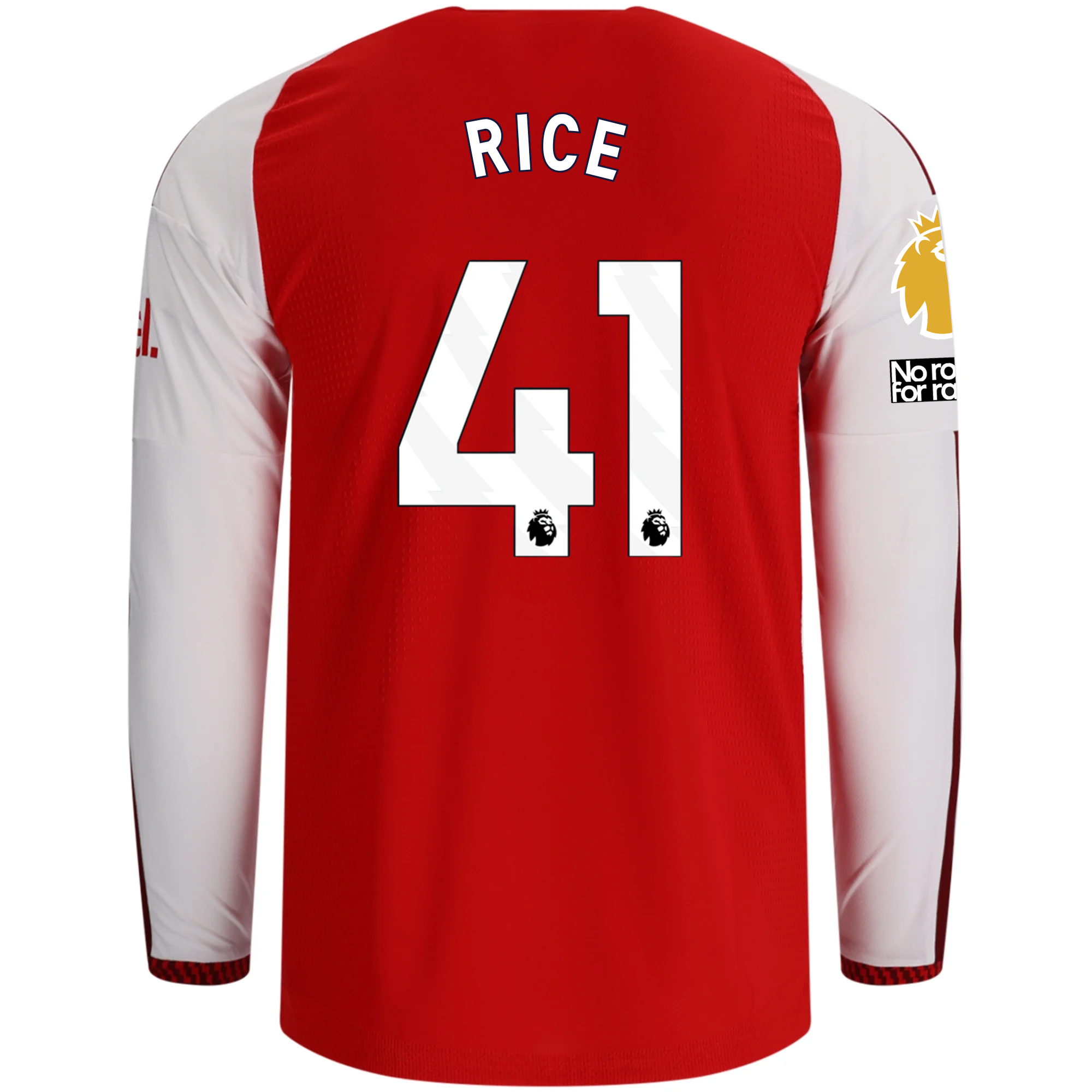 adidas Mens Arsenal Authentic Declan Rice Long Sleeve Home Jersey w/ EPL + No Room for Racism Patches 26/27 (Better Scarlet)
