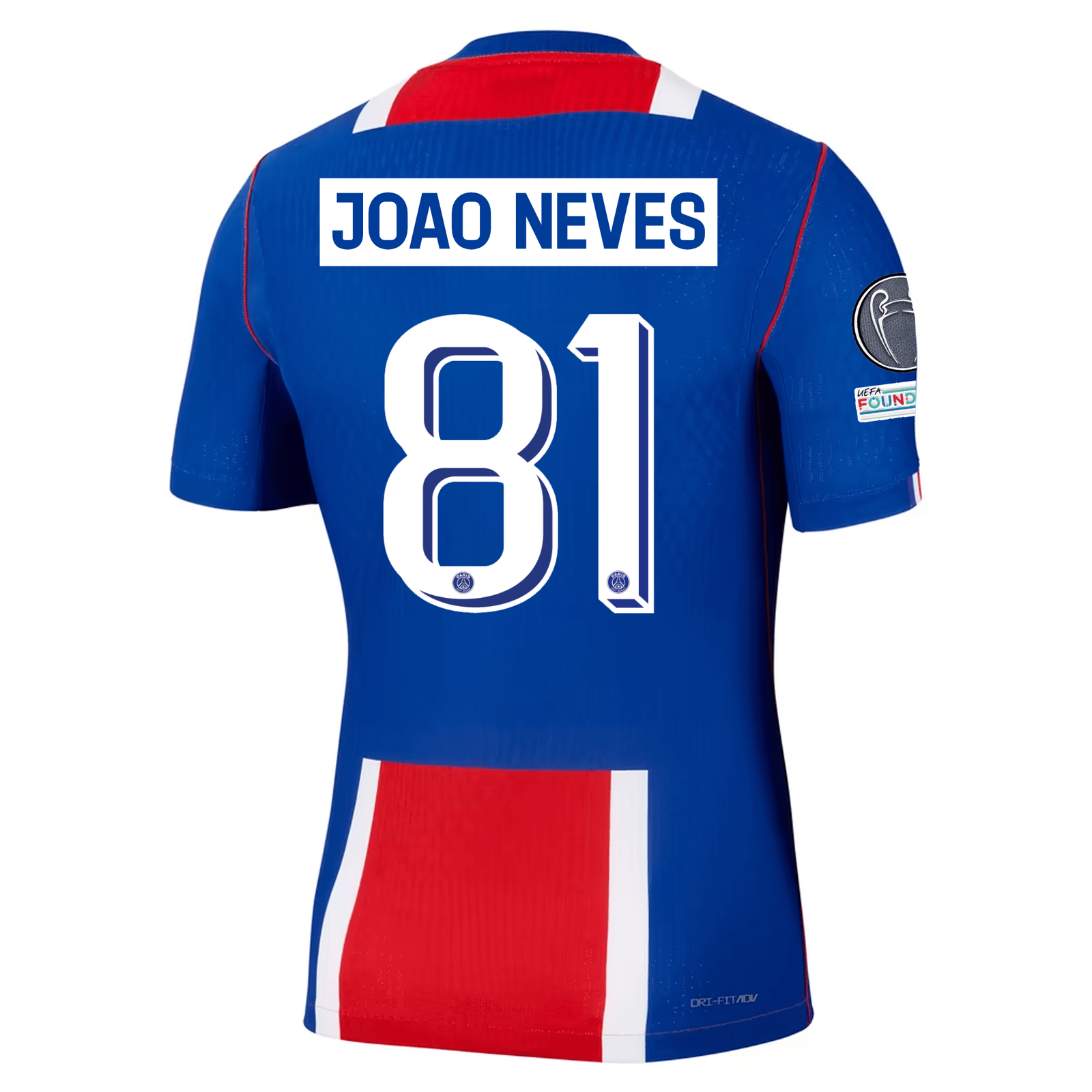 Nike Paris Saint-Germain Match Authentic João Neves Home Jersey w/ Champions League Patches 26/27 (Old Royal/White/Red)