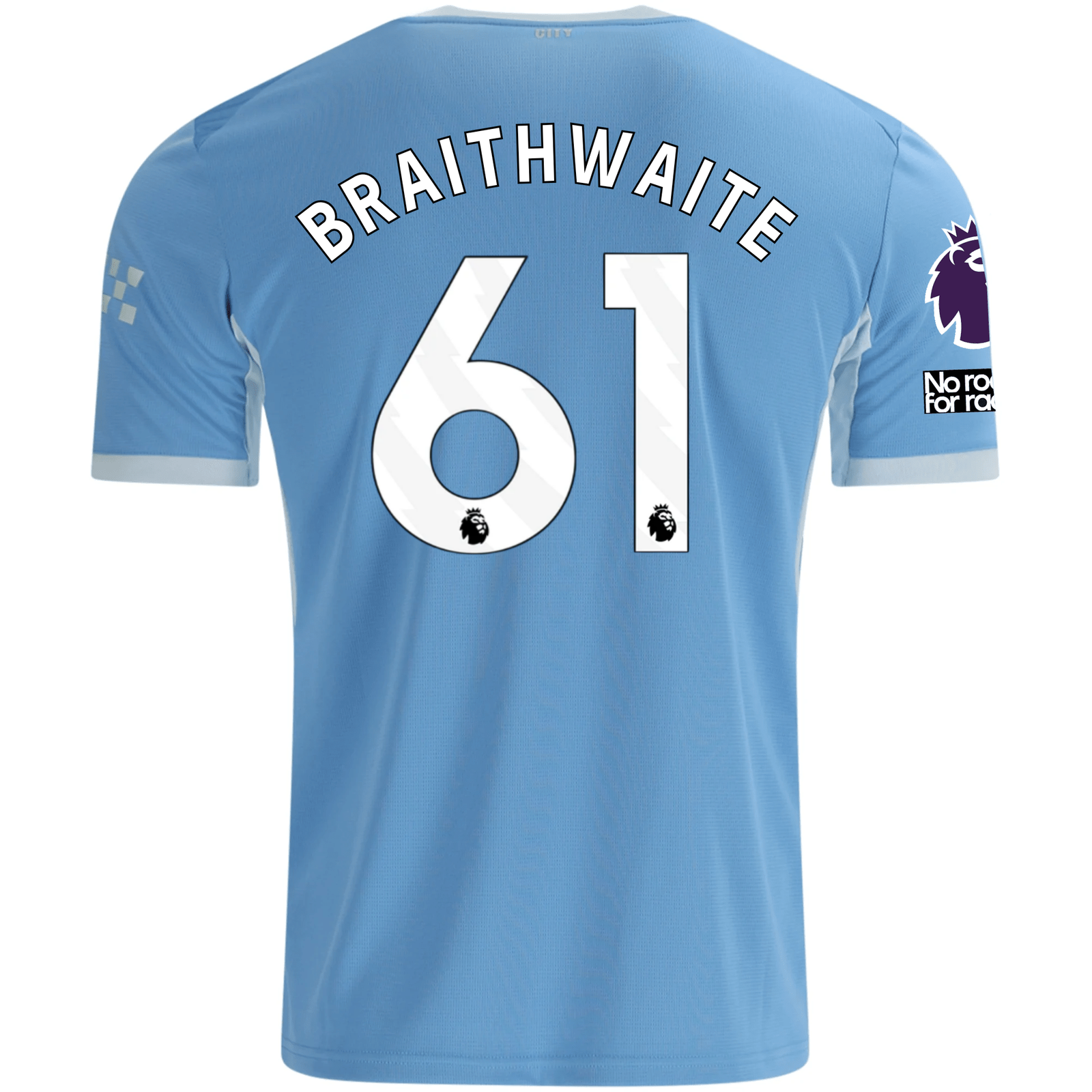 Puma Mens Manchester City Kaden Braithwaite Home Jersey EPL + No Room For Racism Patches 26/27 (Team Light Blue/Icey Blue)
