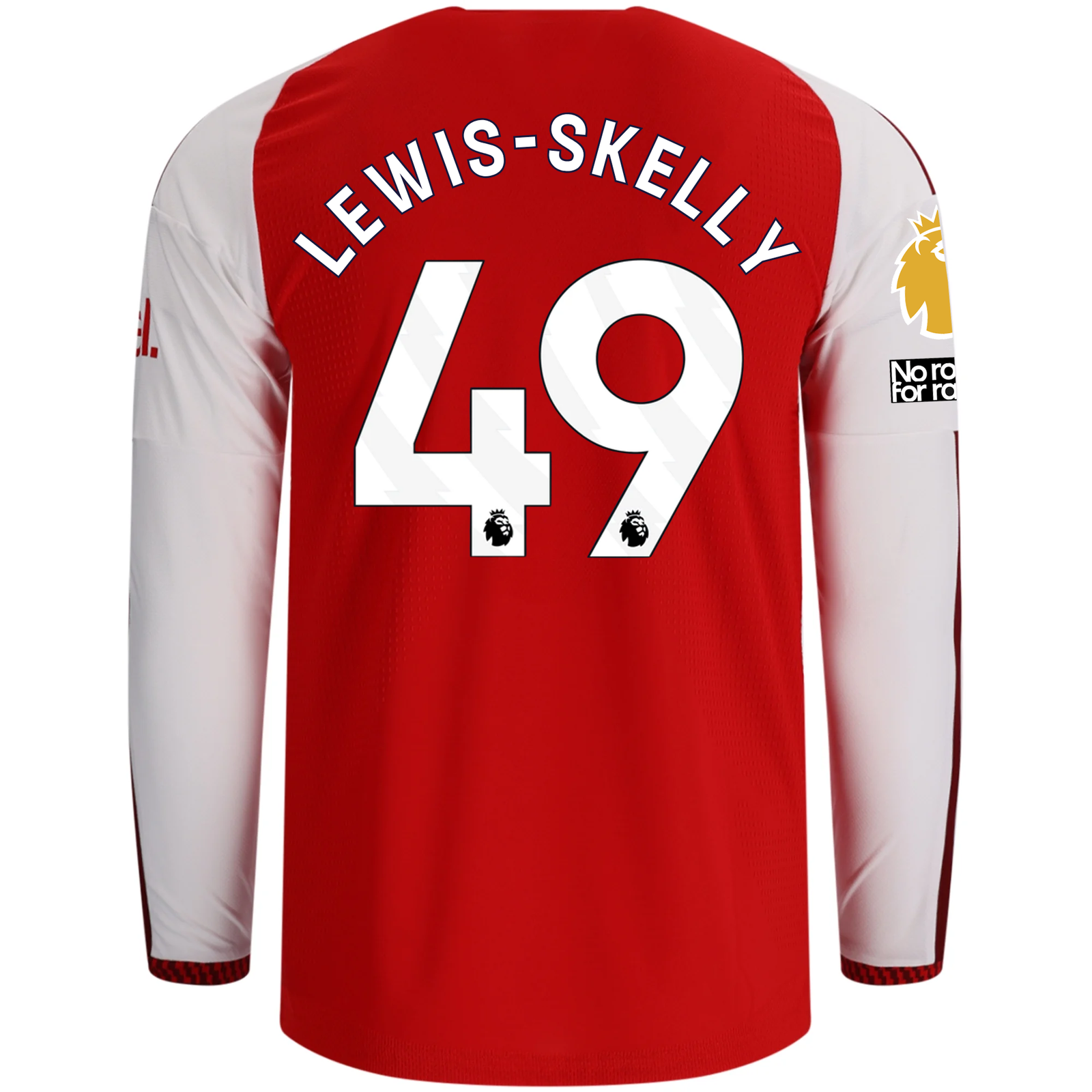 adidas Mens Arsenal Authentic Myles Lewis-Skelly Long Sleeve Home Jersey w/ EPL + No Room for Racism Patches 26/27 (Better Scarlet)