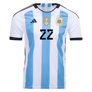 adidas Argentina Lautaro Martinez Three Star Home Jersey w/ World Cup Champion Patch 22/23 (White/Light Blue)
