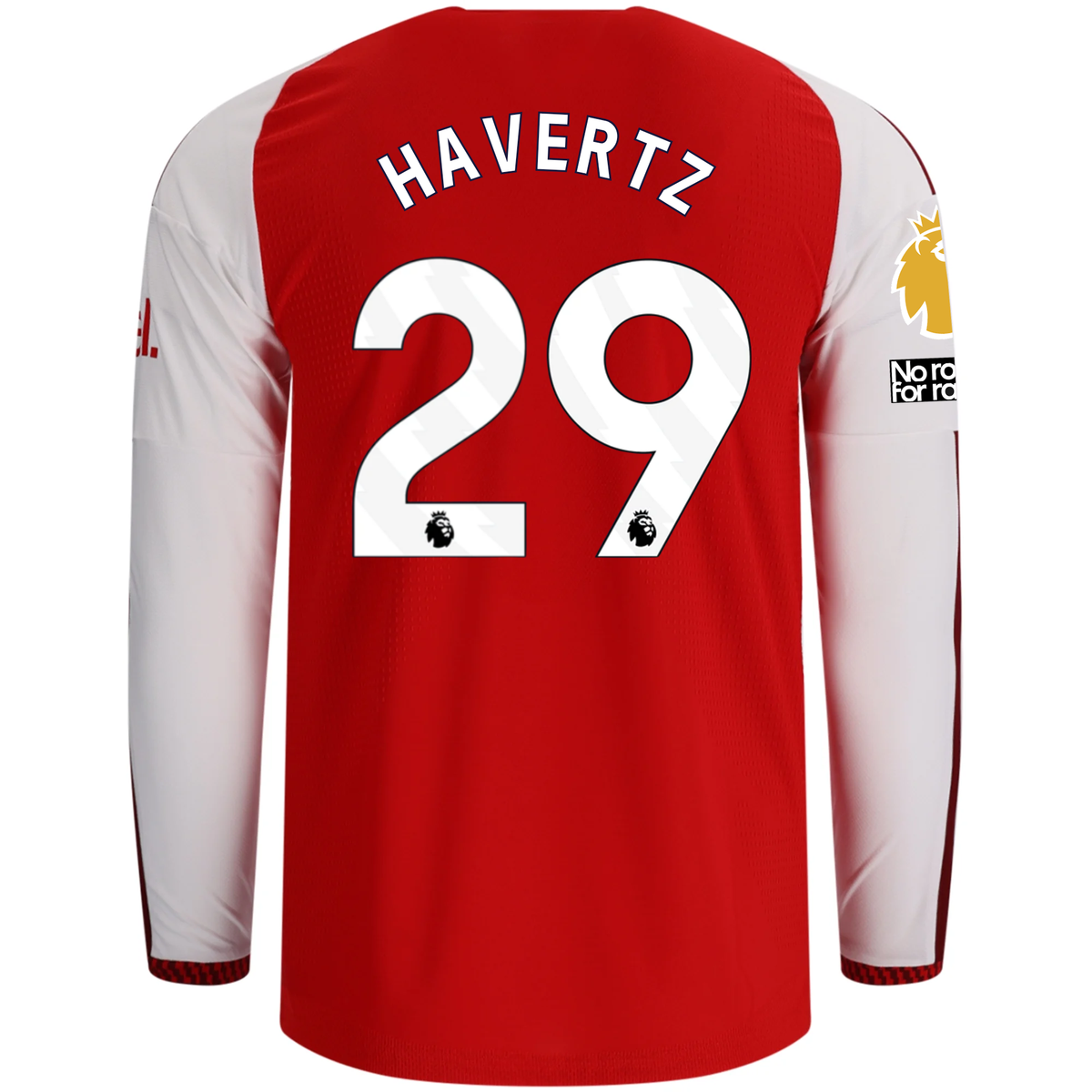 adidas Mens Arsenal Authentic Kai Havertz Long Sleeve Home Jersey w/ EPL + No Room for Racism Patches 26/27 (Better Scarlet)
