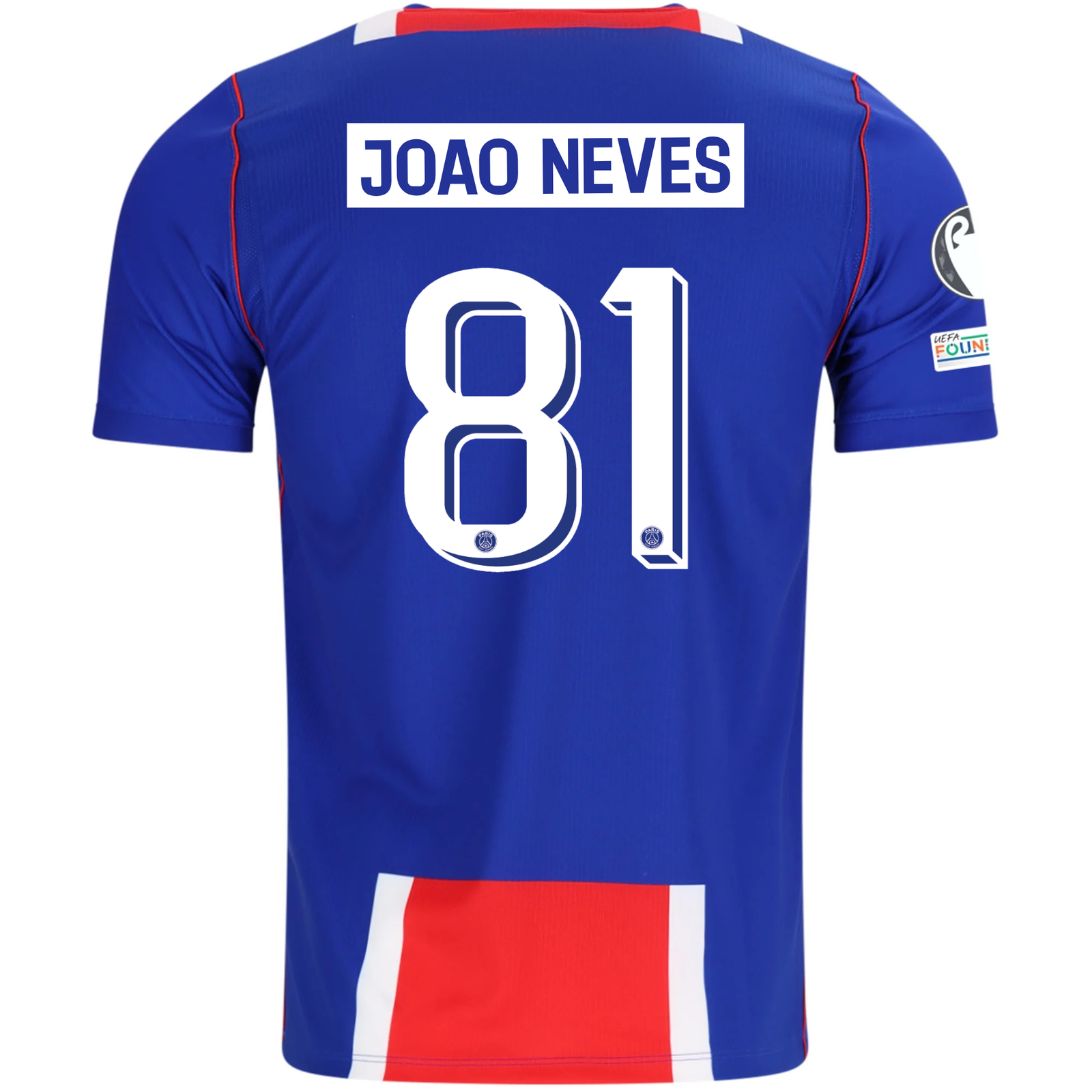 Nike Mens Paris Saint-Germain João Neves Home Jersey w/ Champions League Patches 26/27 (Blue/White/Red)
