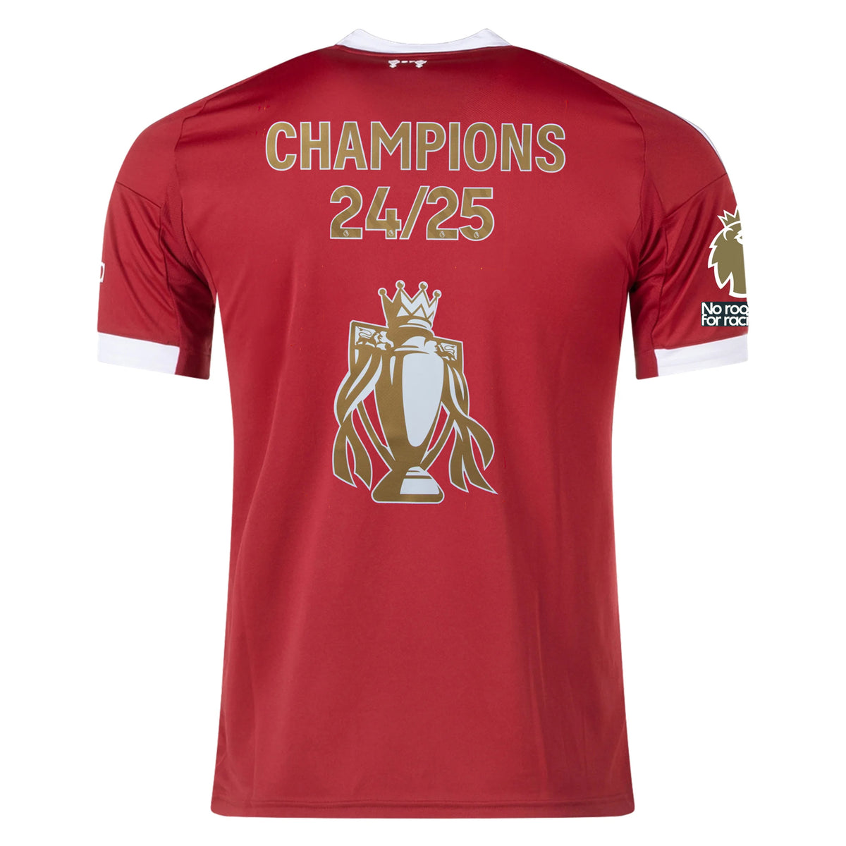adidas Men&#39;s Liverpool Home Jersey 25/26 w/ Gold Trophy Print + NRFR + EPL Patches (Strawberry Red)