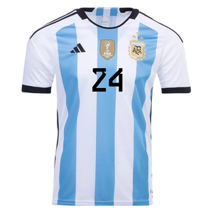 adidas Argentina Enzo Fernandez Three Star Home Jersey w/ World Cup Champion Patch 22/23 (White/Light Blue)