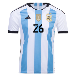 adidas Argentina Nahuel Molina Three Star Home Jersey w/ World Cup Champion Patch 22/23 (White/Light Blue)