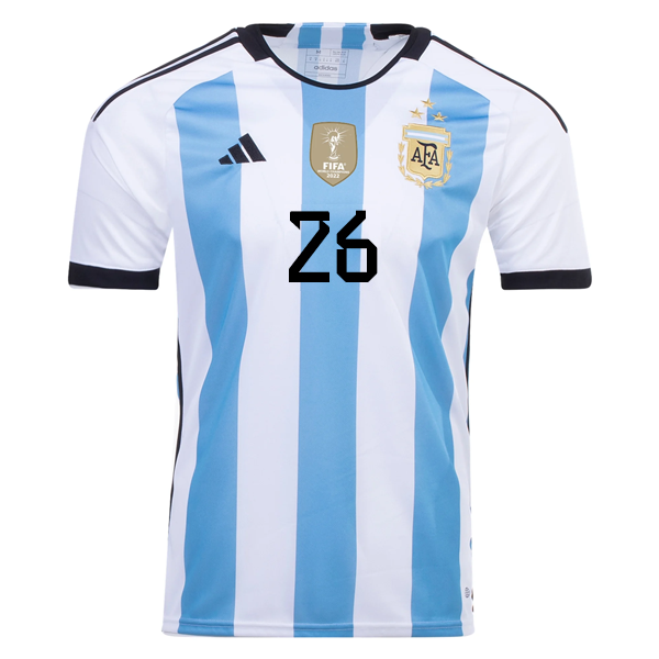 Adidas Argentina Nahuel Molina Three Star Home Jersey w/ World Cup Champion Patch 22/23 (White/Light Blue) Size XXL