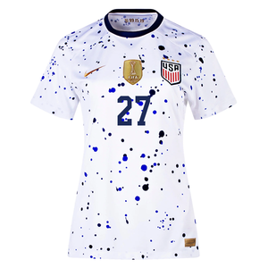 Nike Womens United States Naomi Girma 4 Star Home Jersey 23/24 w/ 2019 World Cup Champion Patch (White/Loyal Blue)
