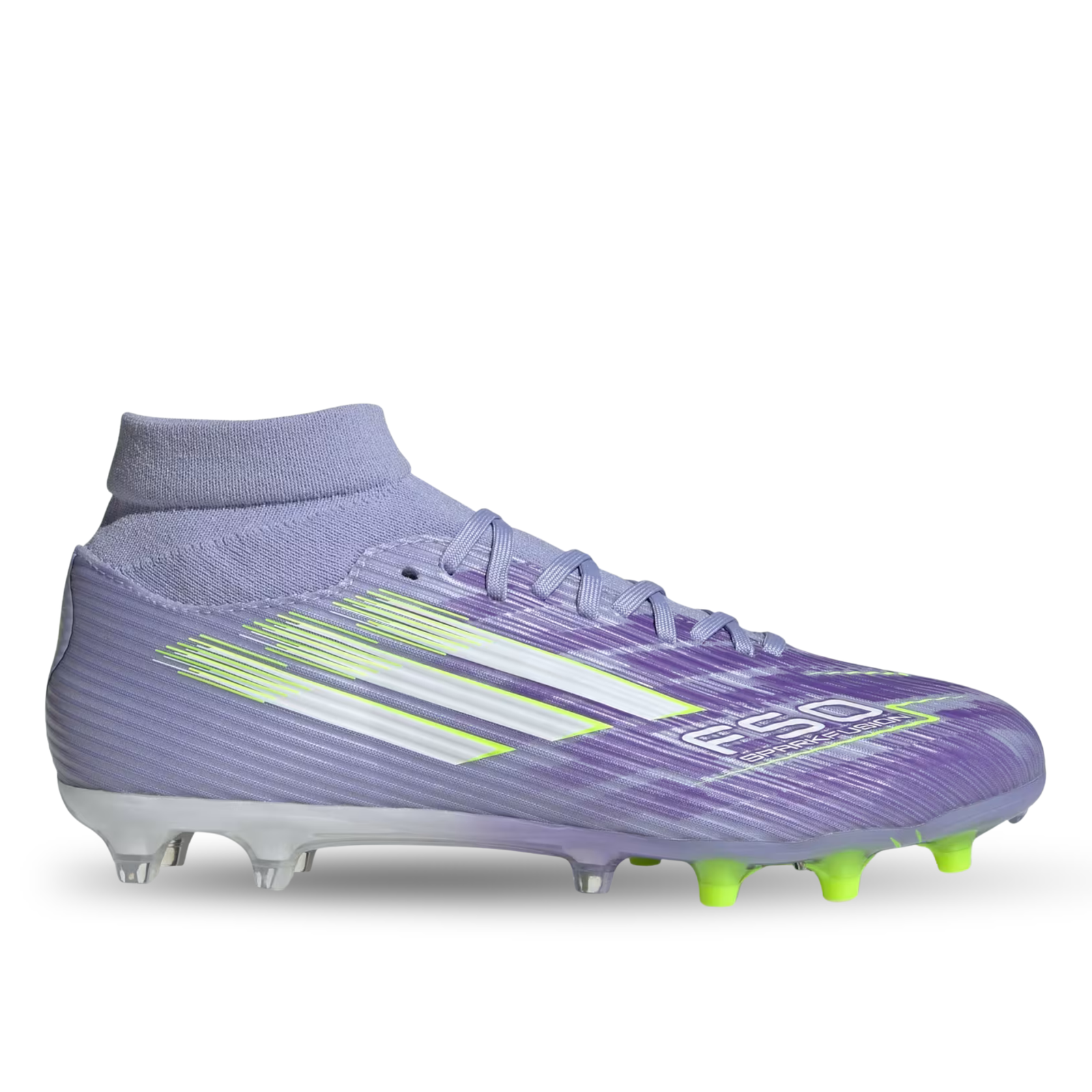 adidas Womens F50 Sparkfusion League FG/MG Soccer Cleats (Lucid Lemon/Purple Rush)