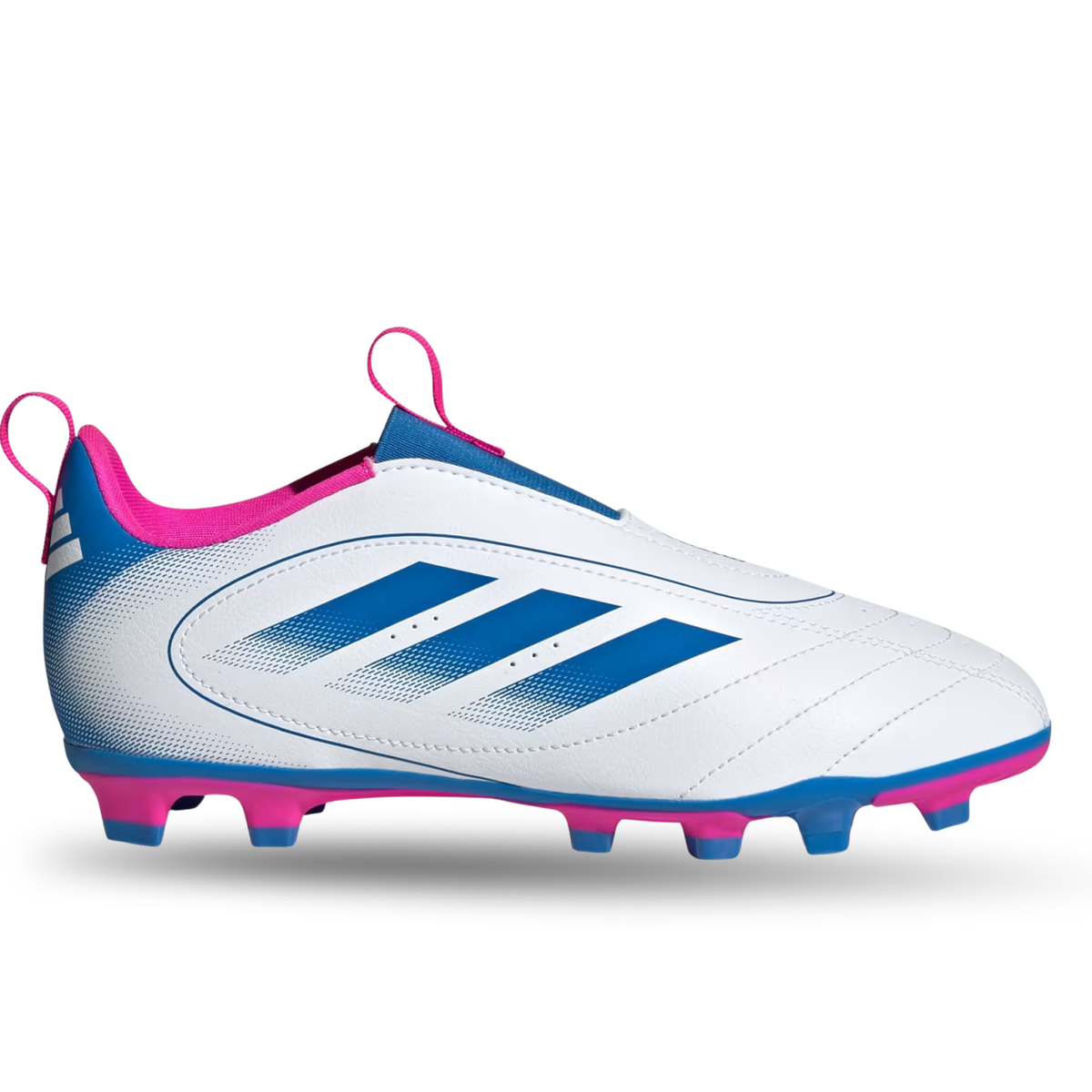 adidas Youth Jr. Goletto IX Laceless FG/MG Soccer Cleats (White/Bright Royal/Pink)