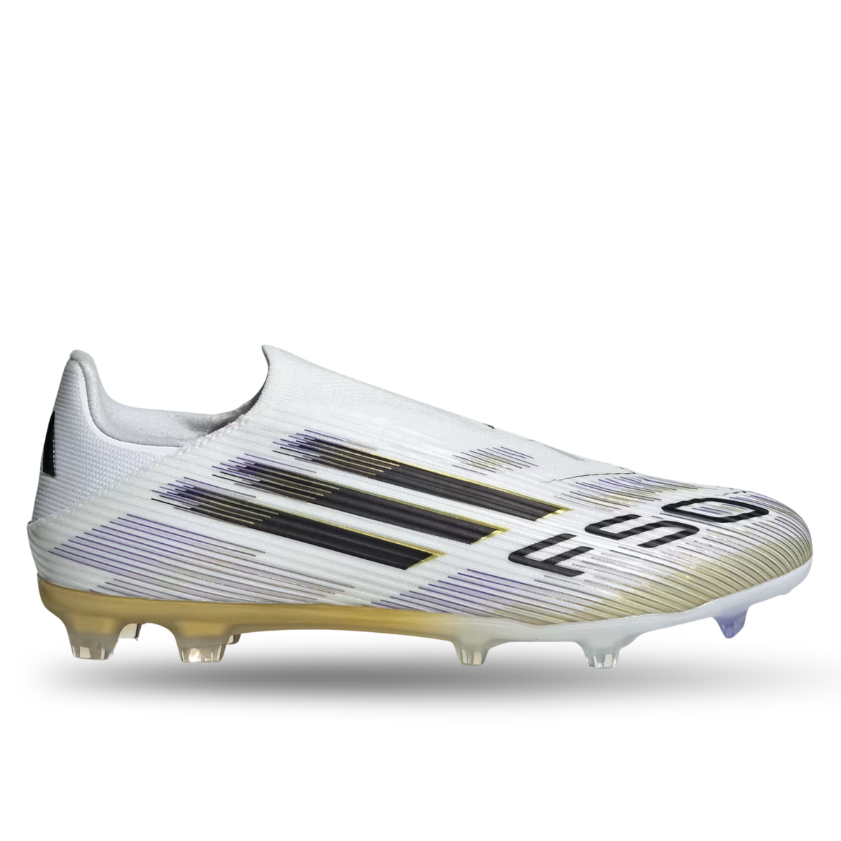 adidas F50 League Laceless FG Soccer Cleats (White/Black/Gold Metallic)