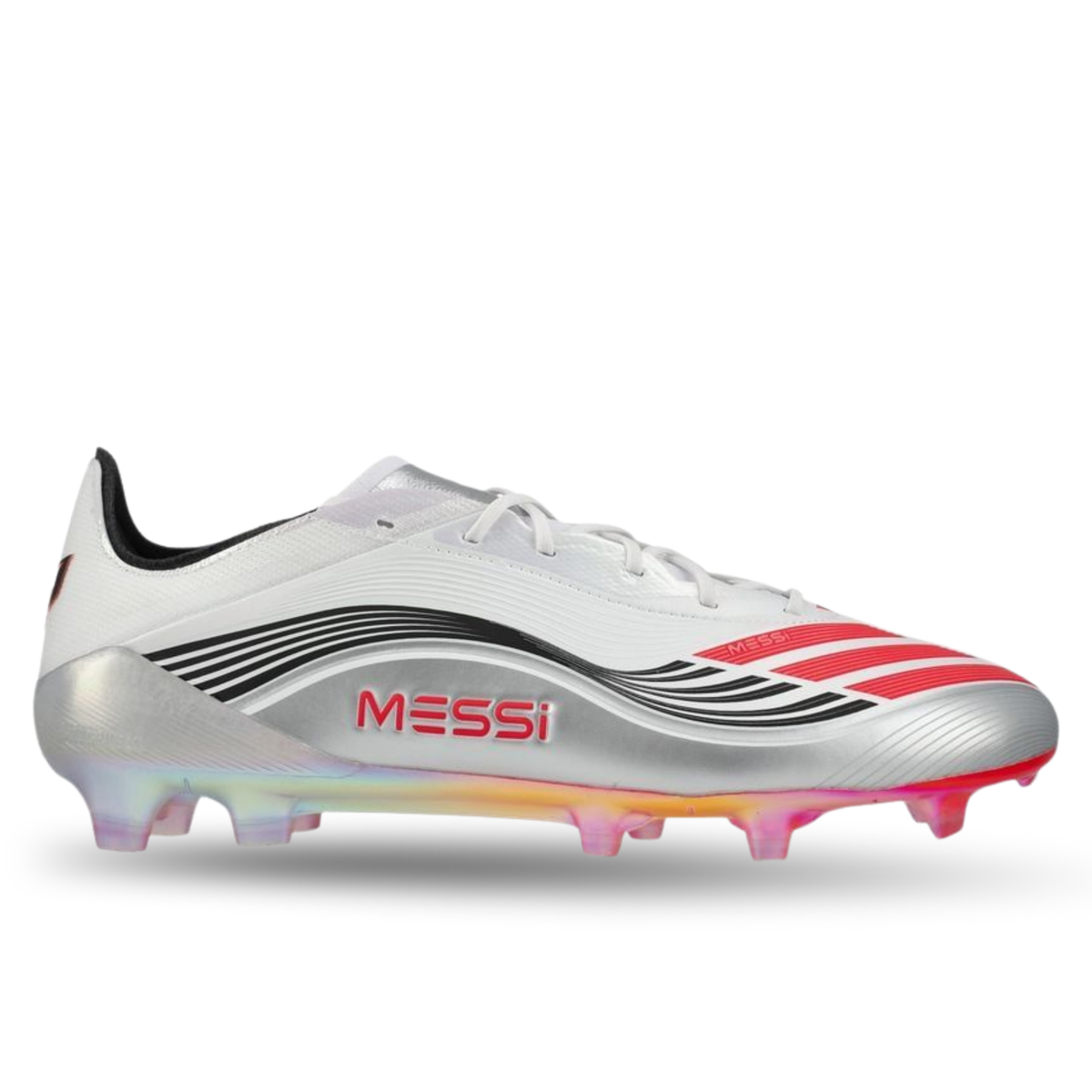 adidas F50 Messi Elite FG Soccer Cleats (White/Lucid Red/Silver Metallic)