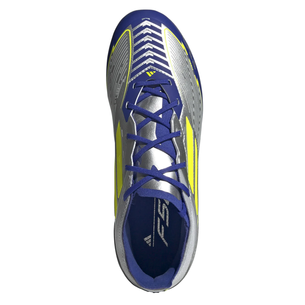 adidas Jr. F50 Messi Elite FG Soccer Cleats (Silver Metallic/Lucid Blue)