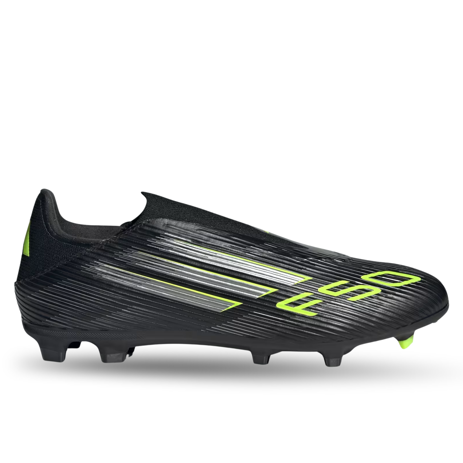 adidas F50 League Laceless Firm Ground/Multi Ground Soccer Cleats (Black/Iron Metallic/Lucid Lemon)