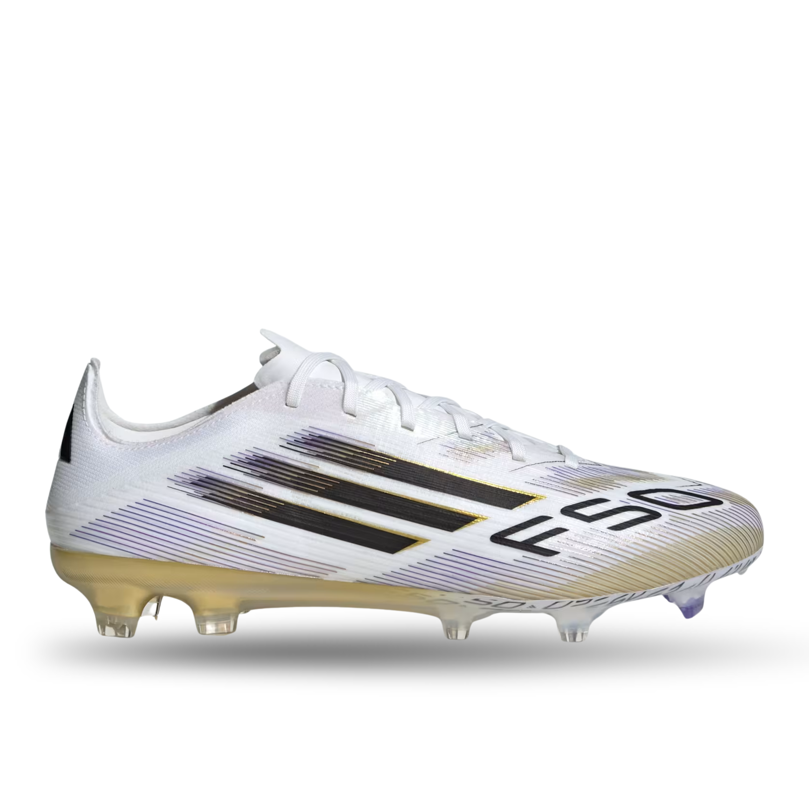 adidas F50 Pro Firm Ground Soccer Cleats (White/Black/Gold Metallic)