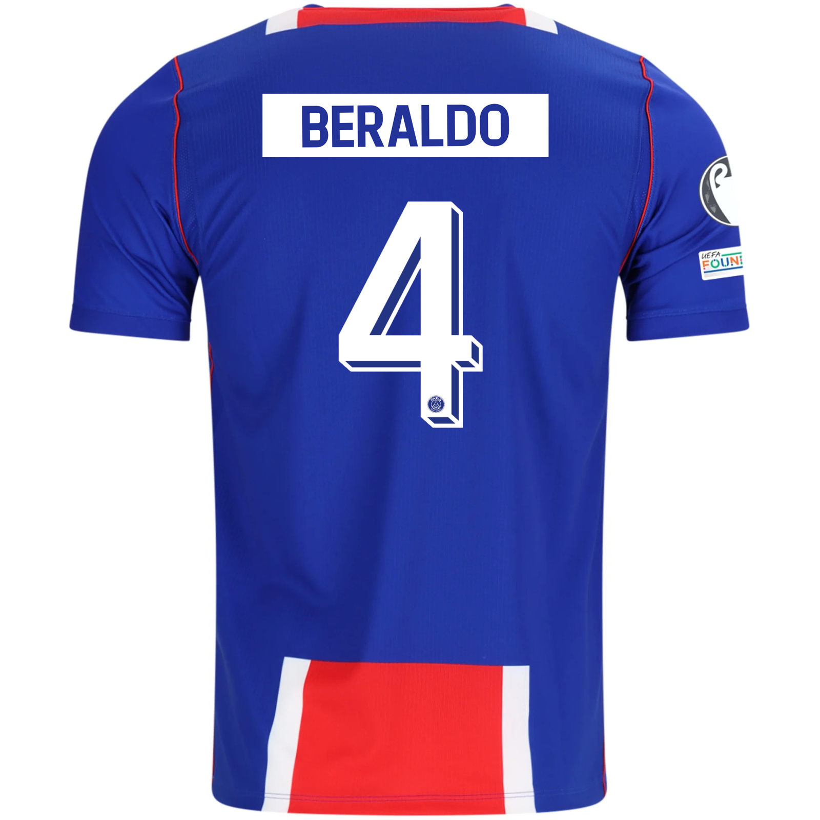 Nike Mens Paris Saint-Germain Lucas Beraldo Home Jersey w/ Champions League Patches 26/27 (Blue/White/Red)
