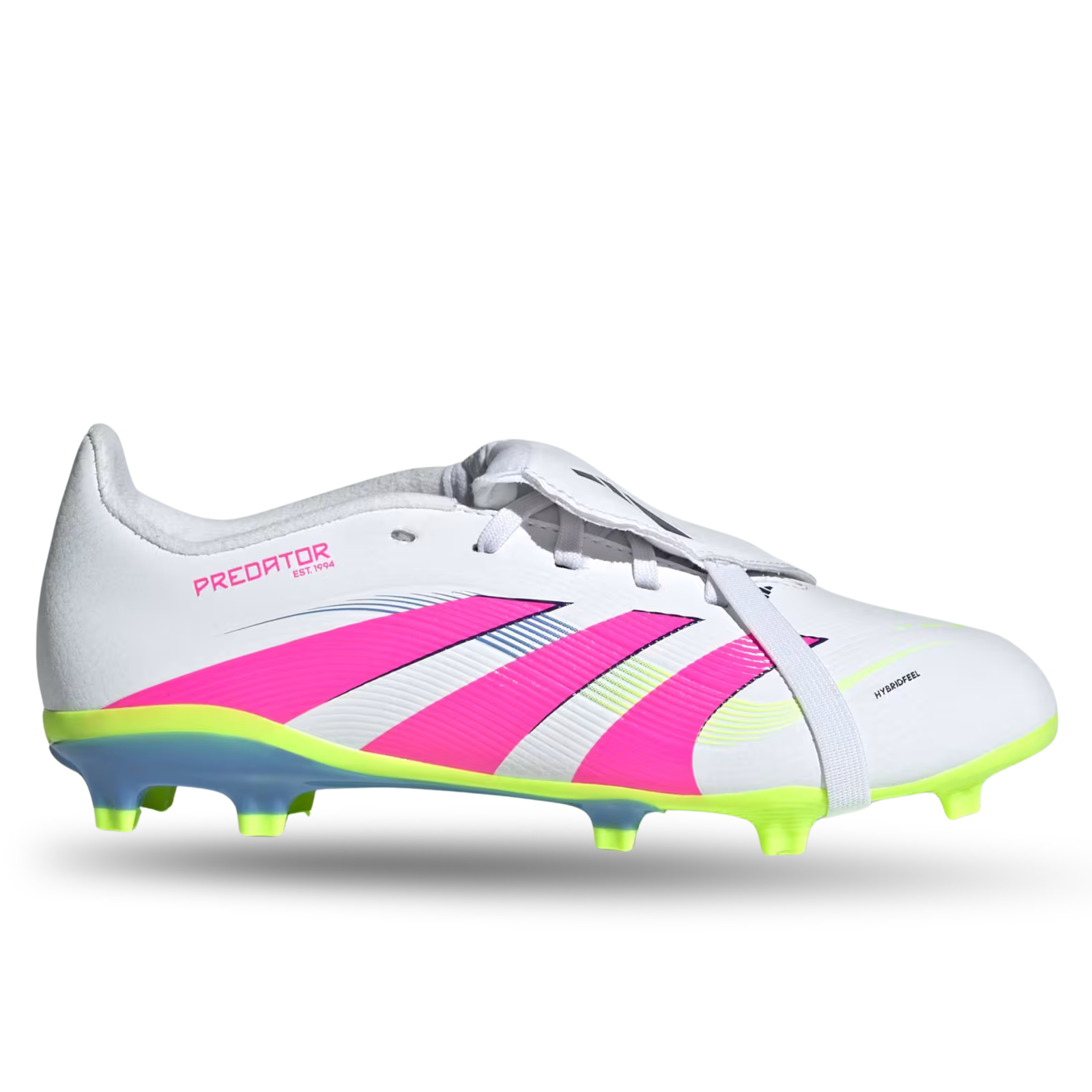adidas Jr. Youth Predator League Fold Tongue FT FG Soccer Cleats (White/Lucid Lemon/Lucid Pink)