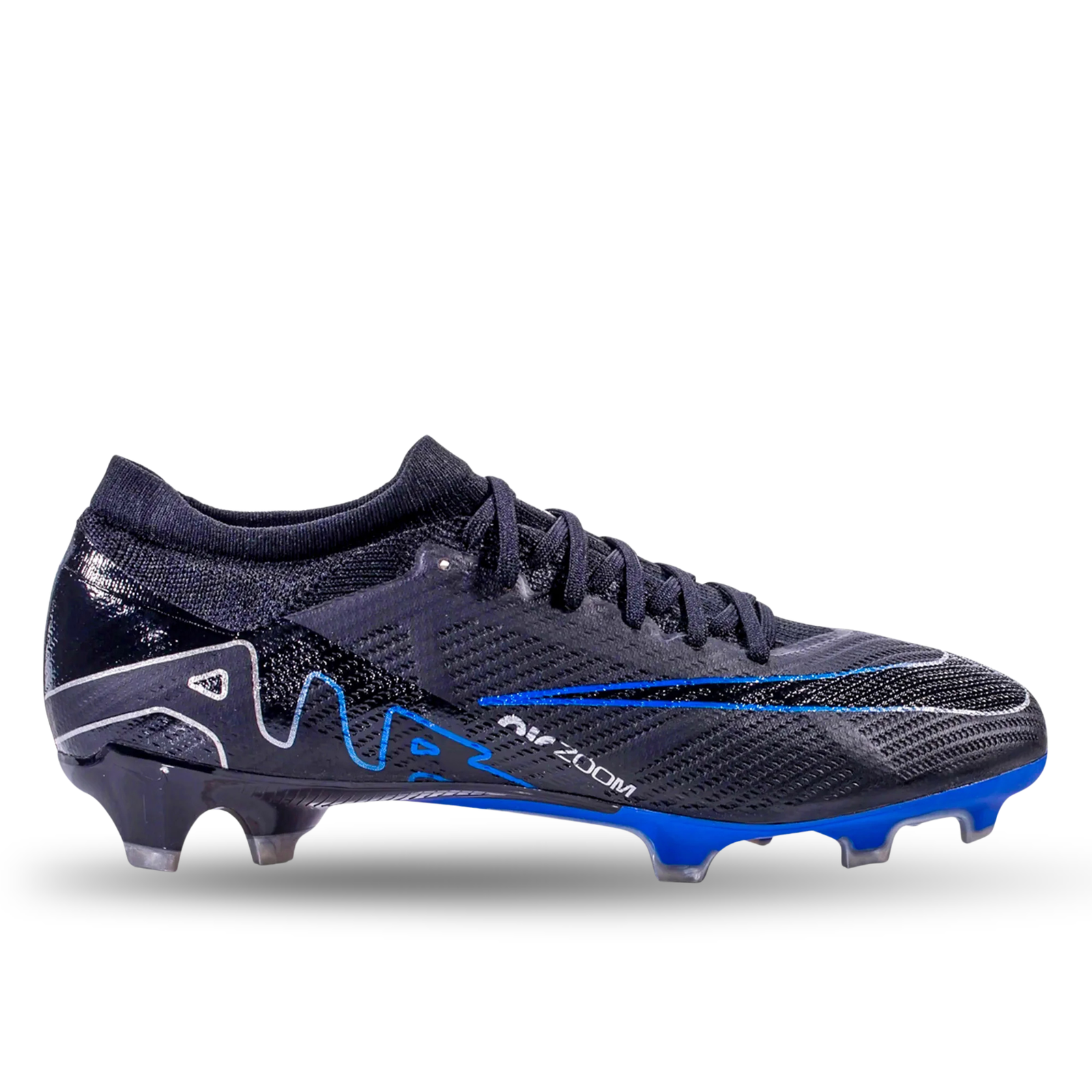 Nike Zoom Vapor 15 Pro Firm Ground Soccer Cleats (Black/Chrome-Hyper Royal)