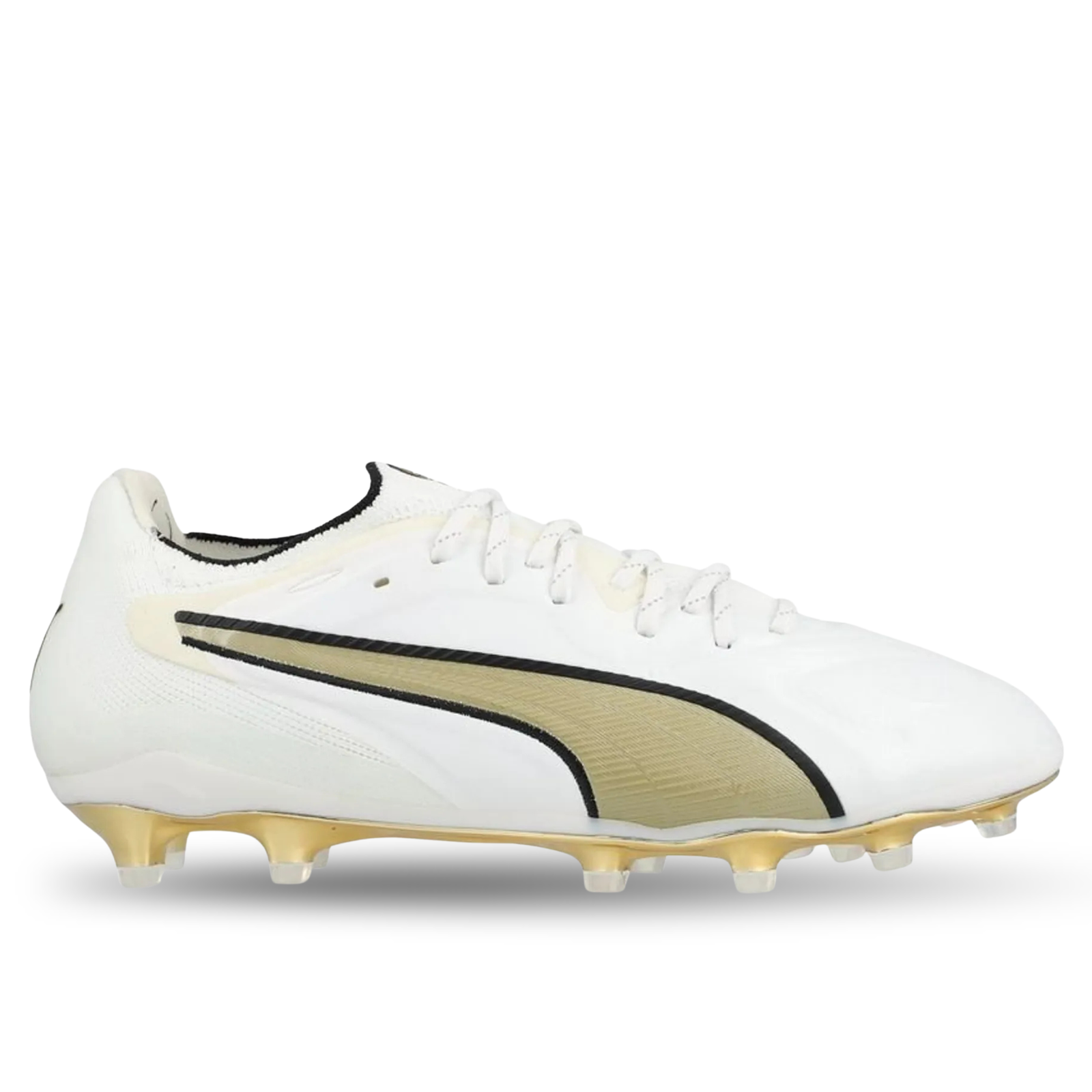 PUMA King 20 Ultimate FG/AG Soccer Cleats  (White/Metallic Gold/Black)
