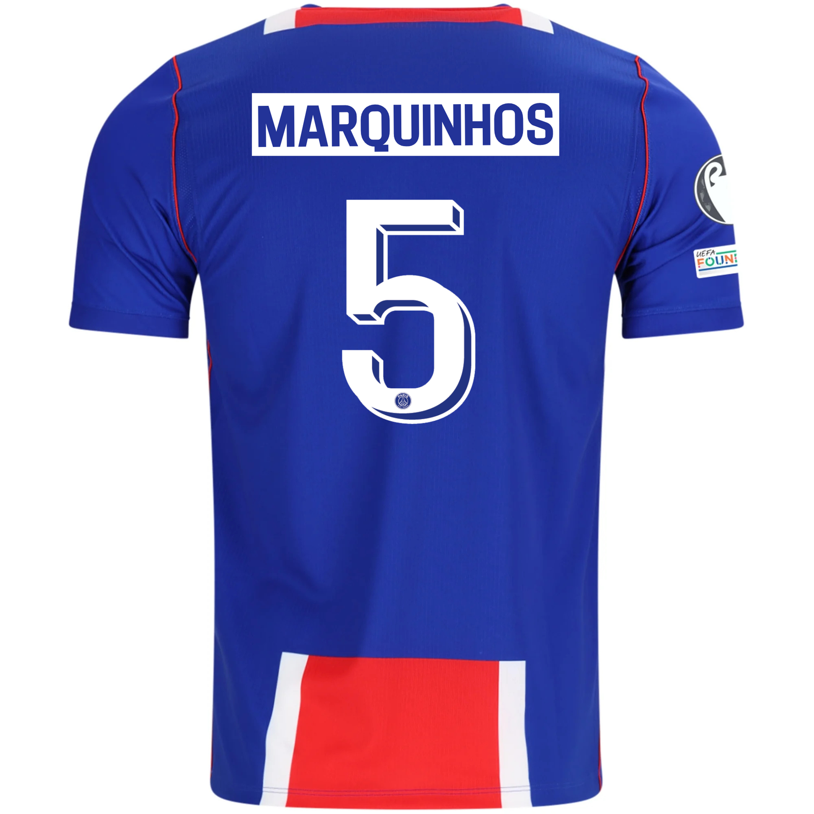 Nike Mens Paris Saint-Germain Marquinhos Home Jersey w/ Champions League Patches 26/27 (Blue/White/Red)