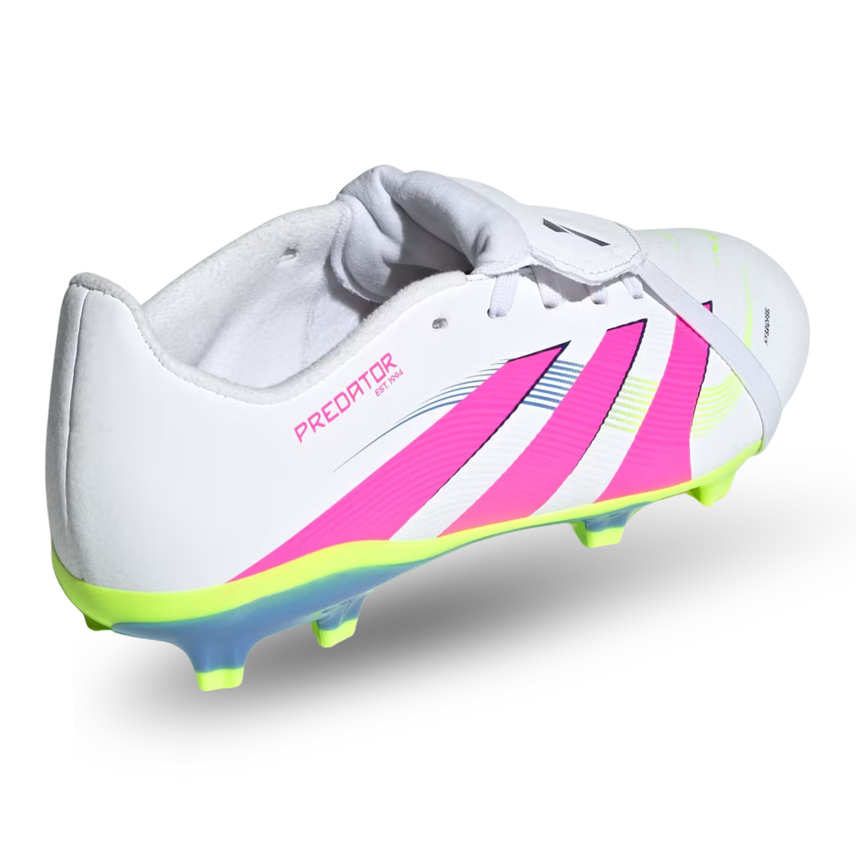 adidas Jr. Youth Predator League Fold Tongue FT FG Soccer Cleats (White/Lucid Lemon/Lucid Pink)