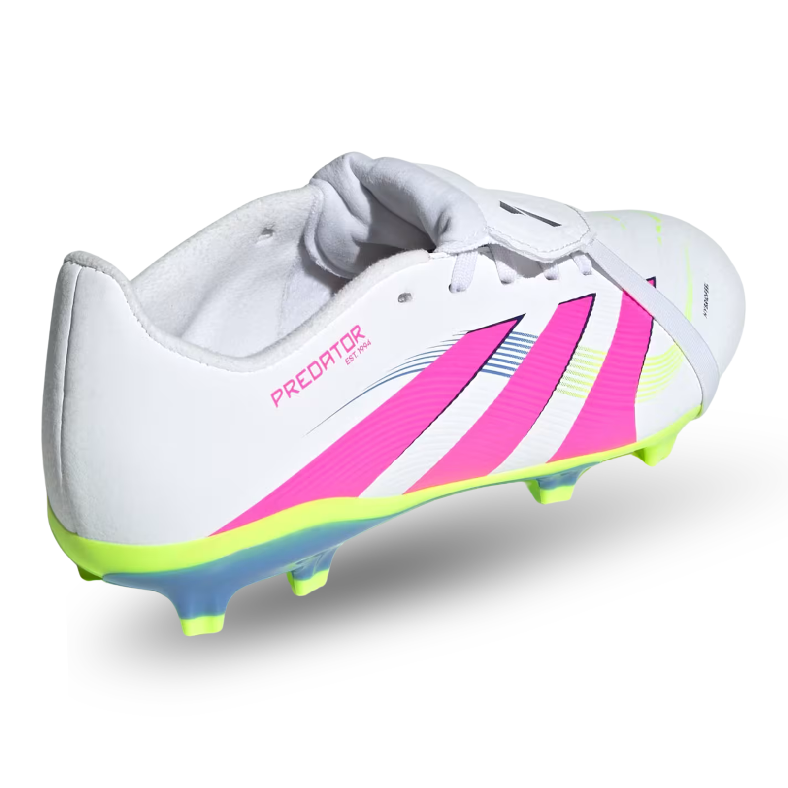 adidas Jr. Youth Predator League Fold Tongue FT FG Soccer Cleats (White/Lucid Lemon/Lucid Pink)