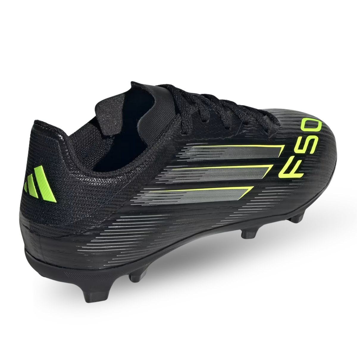 adidas Youth F50 League Firm Ground/Multi Ground Junior Soccer Cleats (Black/Iron Metallic/Lucid Lemon)