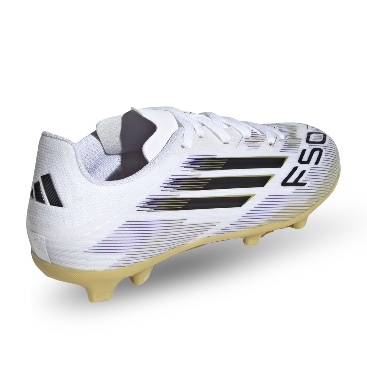 adidas Youth F50 League Firm Ground Multi Ground Jr. Soccer Cleats (White/Black/Gold Metallic)